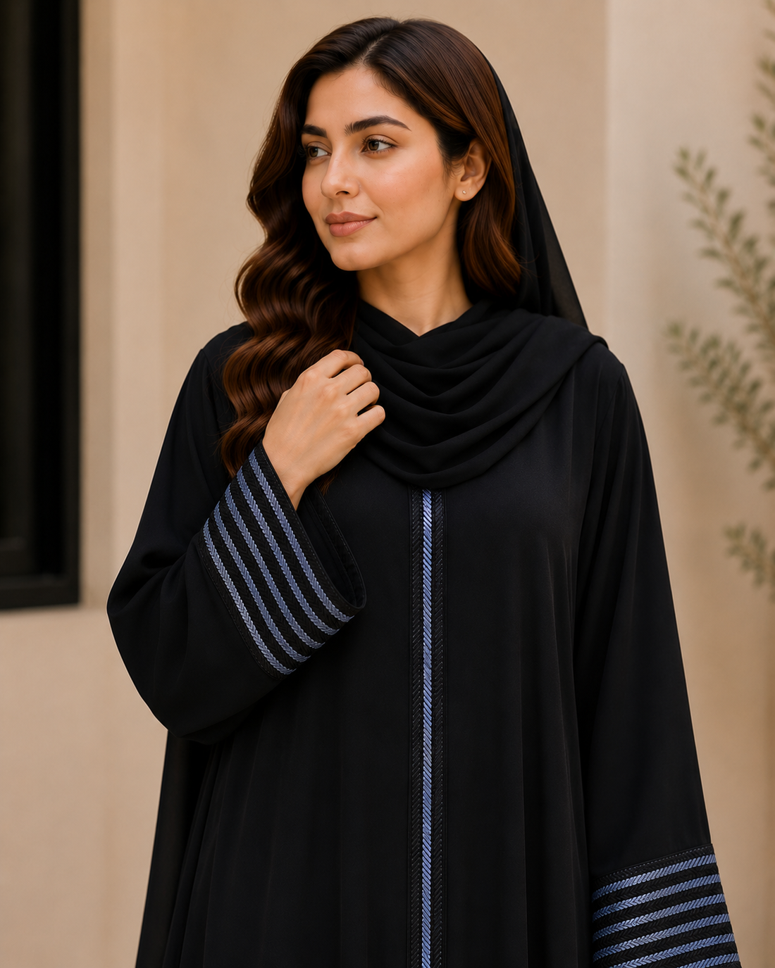 Black Hand-Embroidered Abaya with Matching Scarf | Elegant Flared Modest Dress