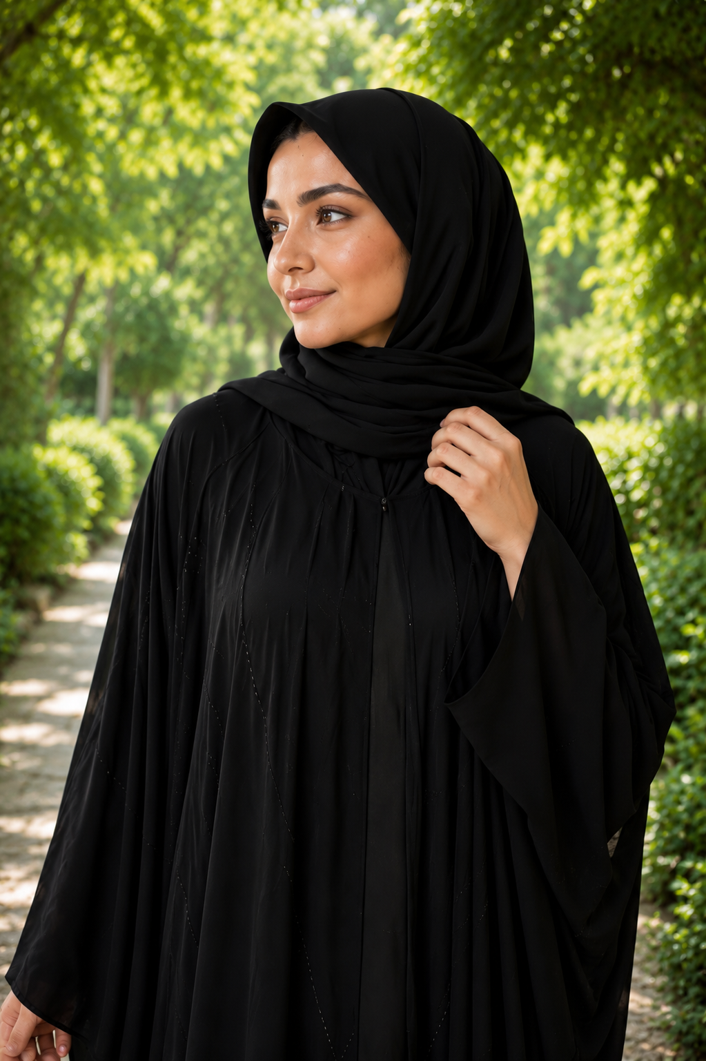 Elegant Black Flowing Butterfly Abaya with Matching Hijab