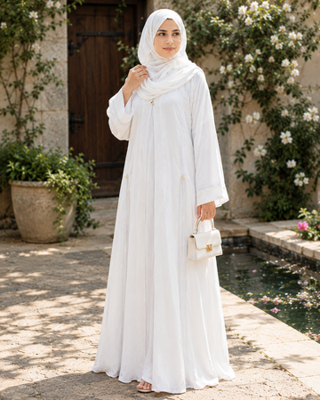 Elegant White Embroidered Modest Abaya with Matching Hijab
